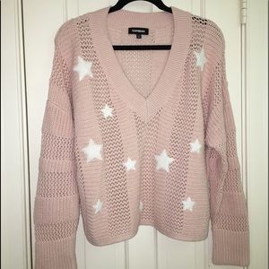 Express Light Pink Star Sweater